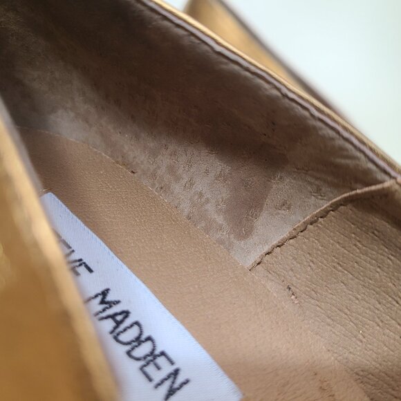 Vtg Steve Madden Gold Bronze Round Toe Platform Wedge Heel 7.5 - Picture 14 of 16